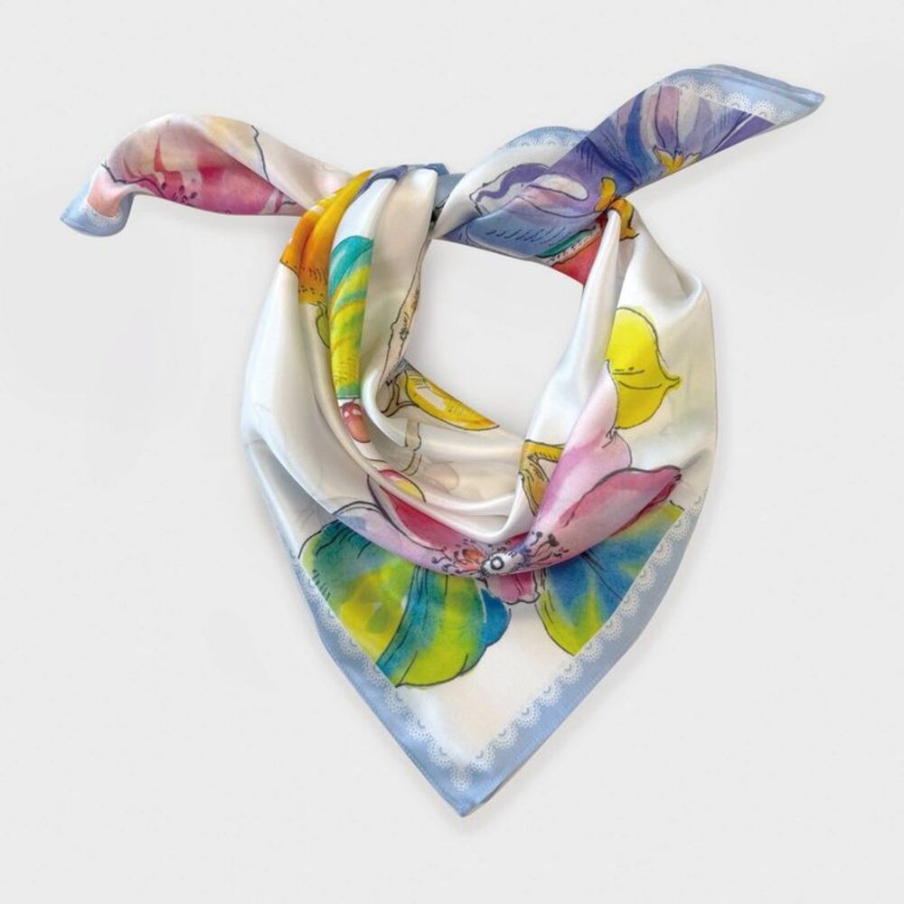 Women's Floral Printed Square Silk Scarf - A New Day Purple